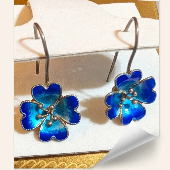 RARE Vintage Mint Sterling Guilloche Enamel Designer Signed Earrings - Picture 8 of 8